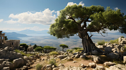 월계수 넘어 보이는 파르테논신전