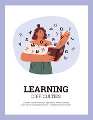 Poster or vertical banner about learning difficulties flat style
