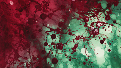 Burgundy Red and Forest Green Watercolor Splashes Abstract