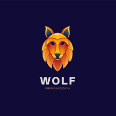 Gradient wolves face vector logo illustration. cute animal face logo symbol colorful style