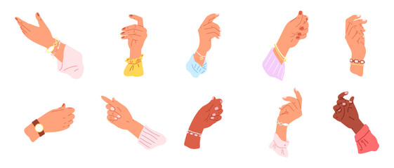 Hands pose vector illustration. The pointing finger directed viewers gaze towards horizon The delicate movements wrist added elegance to performance The expressive finger gestures conveyed myriad - obrazy, fototapety, plakaty