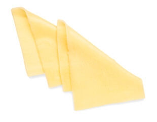 Delicious cheese slices on white background