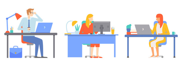 Office people worker. Vector illustration. Corporate management ensures effective coordination among office workers Meetings are integral part office work, promoting collaboration and communication