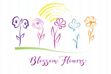 Flowers doodle colorful spring season symbol icon logo vector image design background template