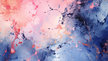 Navy Blue and Coral Peach Watercolor Splashes Abstract