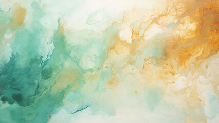 Fototapeta na wymiar Teal Green and Terracotta Abstract Watercolor Splashes
