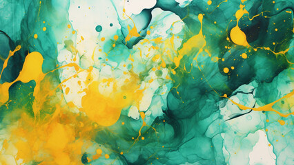 Obraz na płótnie Canvas Watercolor Splashes Emerald Green and Goldenrod Yellow