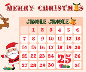 Vector illustration Christmas Theme Calendar Poster Template