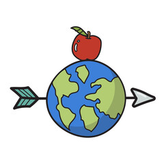 Earth was shot by arrow with apple on top doodle style