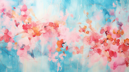 Fototapeta na wymiar Abstract Watercolor Splashes Coral Pink and Aqua Blue Bliss