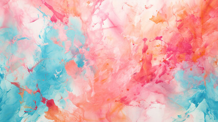 Obraz na płótnie Canvas Abstract Watercolor Splashes Coral Pink and Aqua Blue Bliss