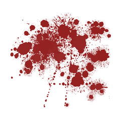 Red blood splatter, paint splash, blood spot, ink spatter on a transparent background, png.