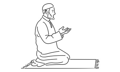 line art of muslim men praying