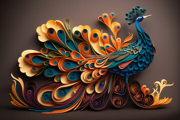 A peacock sculpture digital paper quilling art digital illustration AI generated