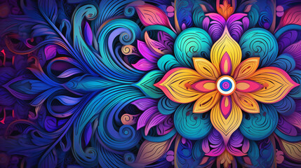 Fototapeta na wymiar Background Design of Intricate Mandala Patterns in Vibrant Colors