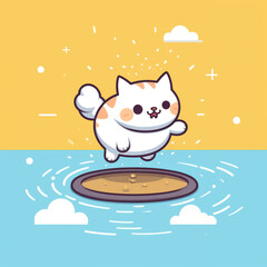 Whimsical simple illustrations of a Munchkin cat 
