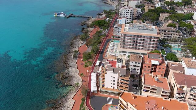 Mallorca: Aerial View Of Resort Town Son Servera On Majorca Island, Spain, Europe | City Coast to Cruise Ship