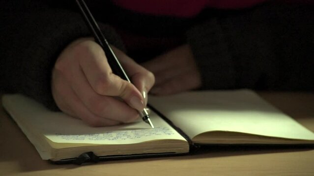 Close-up of fountain pen writing in an old-fashioned paper notebook or diary