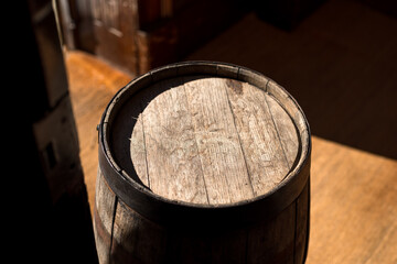 Wine barrel on wooden floor