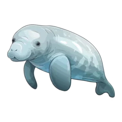 Deurstickers underwater manatee illustration marine wildlife © Ann