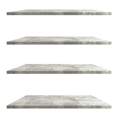 4 set cement shelves table isolated on transparent background. Png realistic design element.