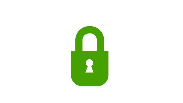 padlock green icon, open padlock simple animation 4k animation, alpha channel.