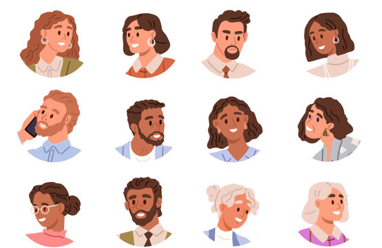 People faces vector illustration. Expressions on peoples faces provide insights into their emotions and thoughts Personal experiences shape peoples perceptions themselves and others Each individual