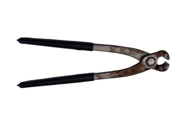 Tools - Used open carpenter's pincers with black handles isolated on a white background. Wire-cutter isolated over a white background
