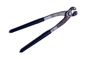 Tools - Used open carpenter's pincers with black handles isolated on a white background. Wire-cutter isolated over a white background