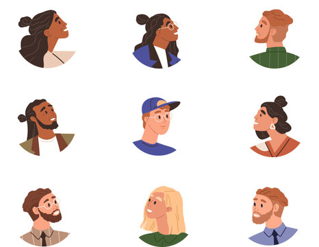 People faces vector illustration. Expressions on peoples faces provide glimpses into their emotions and reactions Personal experiences shape peoples understanding social issues and their impact
