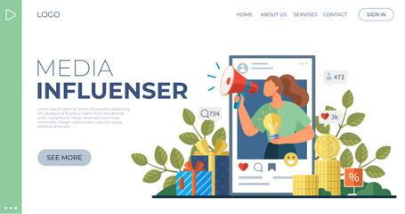 Influencer. Vector illustration. Influencers play significant role in shaping society perceptions and trends Effective communication between influencers and their audience is crucial for engagement