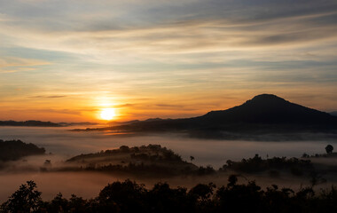 Beautiful morning landscape. sunrise at Khao Takhian Ngo