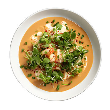Top View of Lobster Bisque on Plate Isolated on Transparent or White Background, PNG