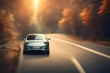 Car on road moving vaguely. Background is amorphous. Speed