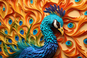 A peacock sculpture digital paper quilling art digital illustration AI generated