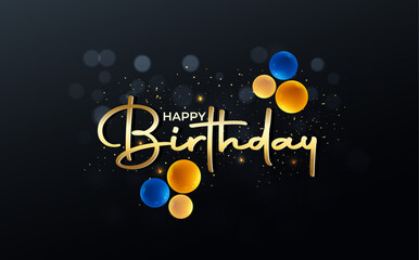 Fototapeta premium Realistic happy birthday party celebration card with blue golden balloons decoration abstract vector social media post banner template