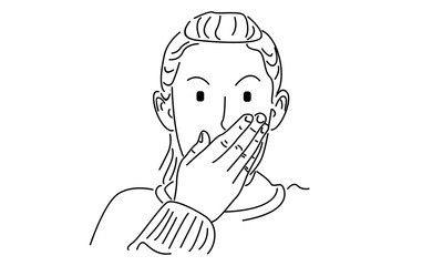 line art of woman covering mouth with hands