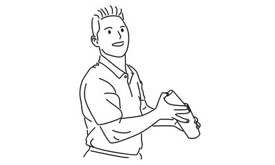 line art of bartender makes a cocktail