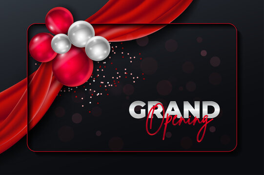 Luxury grand opening ceremony invitation event poster design template with red silver Realistic 3d balloons banner background
