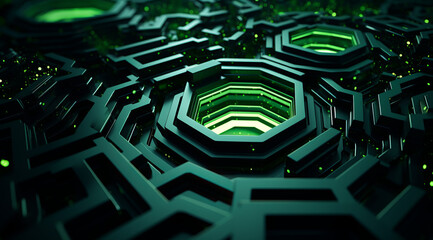 A sleek grid of matte plastic green octagonal holes with a clean, futuristic aesthetic.