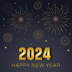 HAPPY NEW YEAR 2024, New Year's Eve Party background greeting card - Sparklers and bokeh lights, on dark blue night sky