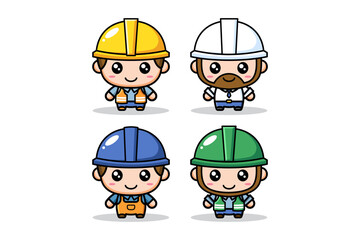 male industrial engineer worker cute characters illustration for mascot business and element