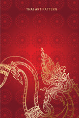 Thai pattern serpent traditional red and gold