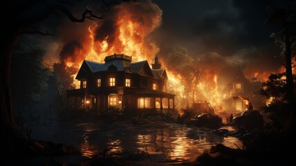 Nighttime Blaze Engulfs Building in Fiery Destruction