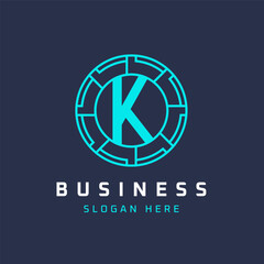 Letter K Tech Logo Design. Initial Round K Logo Universal Elegant Icon
