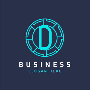 Letter D Tech Logo Design. Initial Round D Logo Universal Elegant Icon