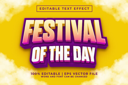 Festival Of The Day 3d Editable Text Effect Cartoon Style Premium Vector