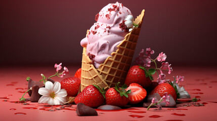 Fototapeta na wymiar Strawberry vanilla chocolate ice cream