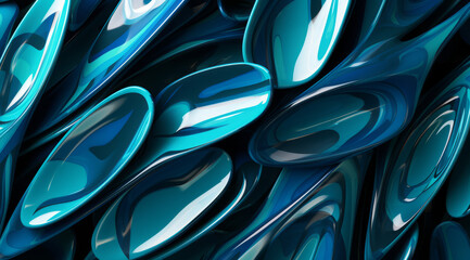 Waves of metallic blue spoons stacked in a flowing, glossy pattern.