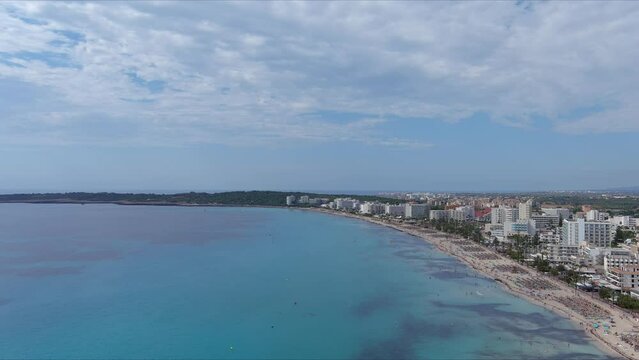 Mallorca: Aerial View Of Resort Town Son Servera On Majorca Island, Spain, Europe | Beach Follow